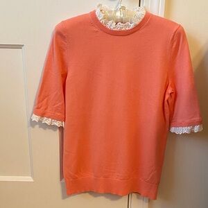 Boden Coral Top with Lace Trim